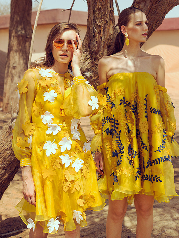 SAGE Appliqué Organza Dress