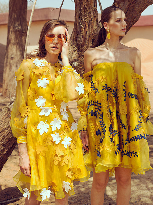 SAGE Appliqué Organza Dress