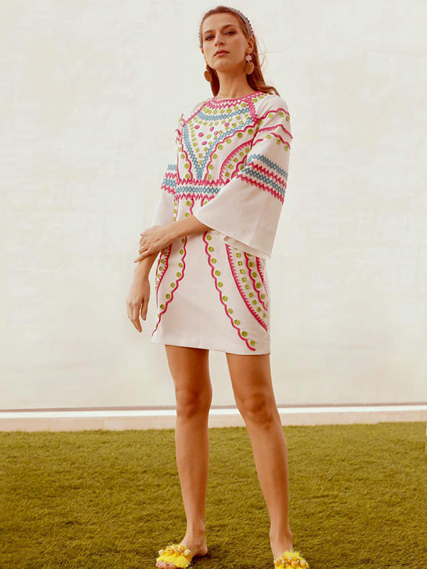 RIO Appliqué Dress With Bell Sleeves