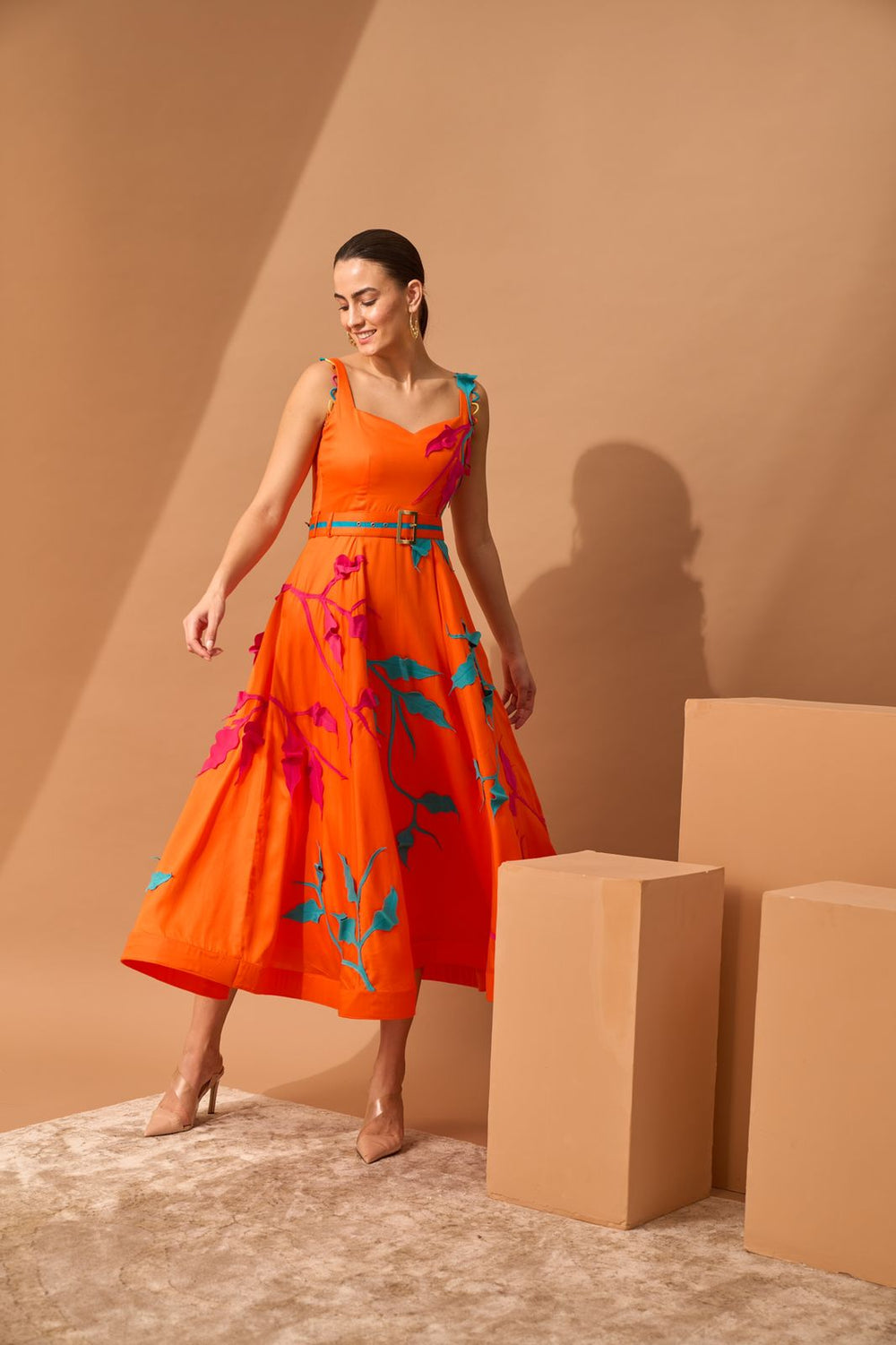 CAPRI Botanical Appliqué Midi-Dress