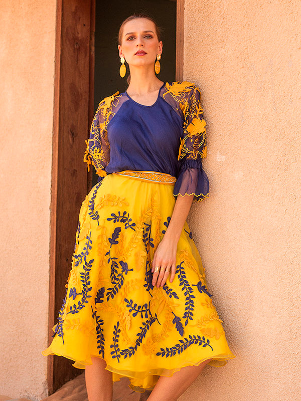 CARA Organza Skirt With Appliqué Motifs