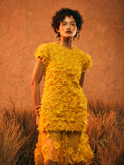 SUN Goddess Floral Textured Dress