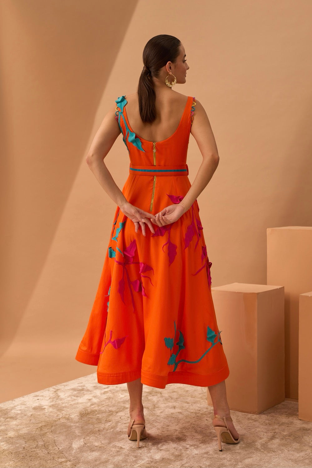 CAPRI Botanical Appliqué Midi-Dress