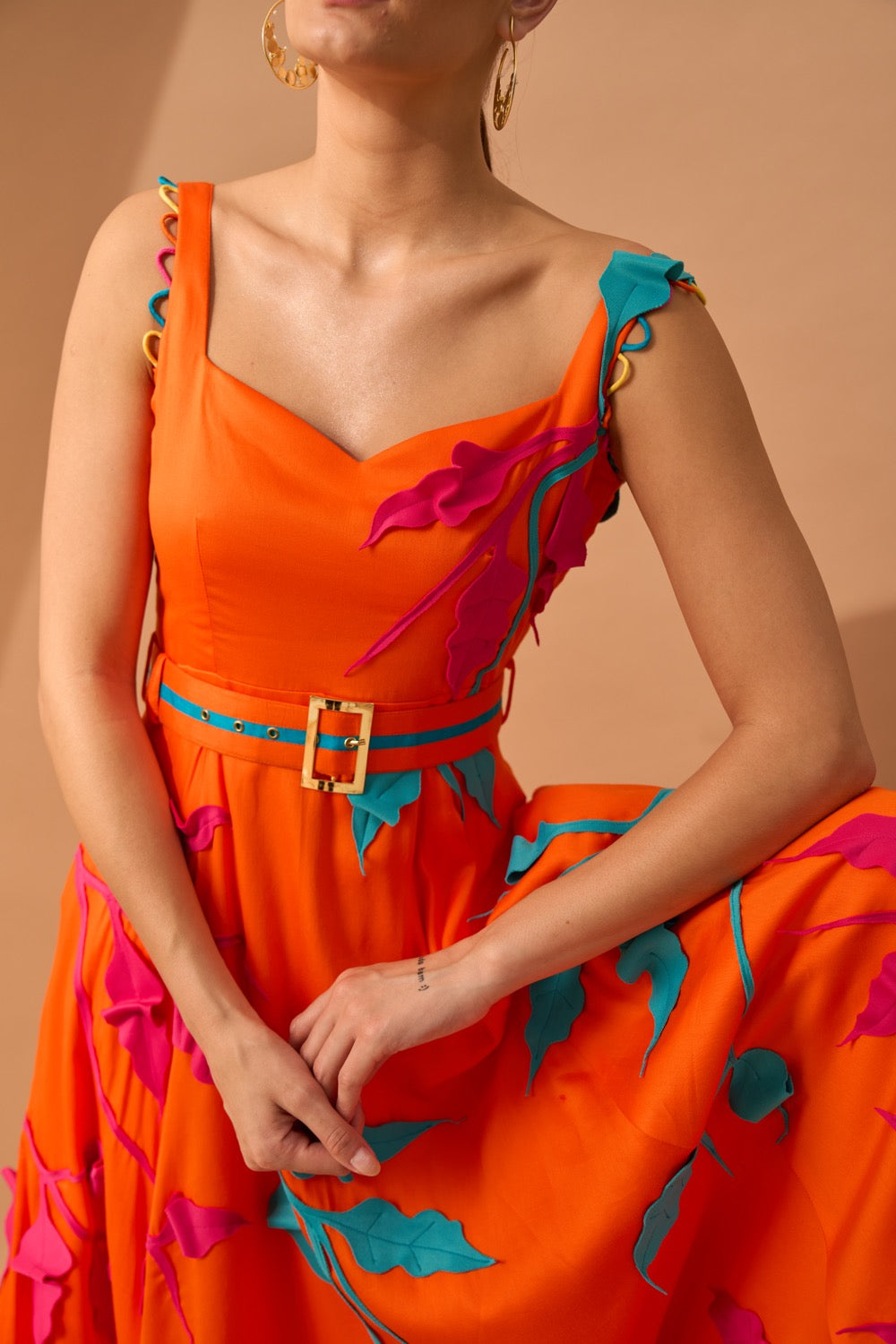 CAPRI Botanical Appliqué Midi-Dress