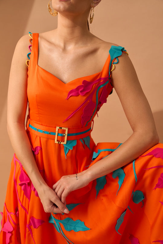 CAPRI Botanical Appliqué Midi-Dress