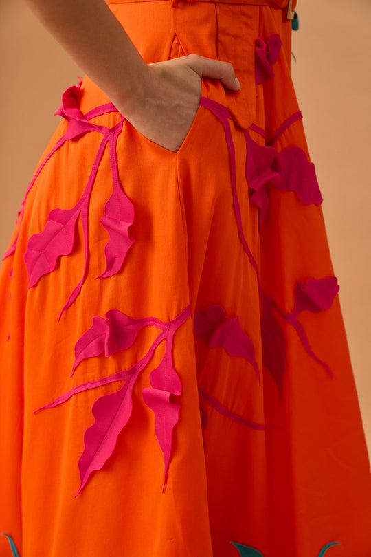 CAPRI Botanical Appliqué Midi-Dress
