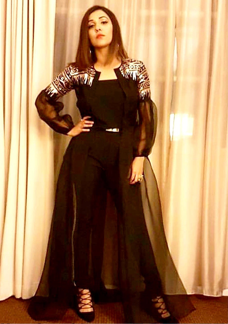 NICHE -1 Organza Jacket With Gold Leather Cutwork