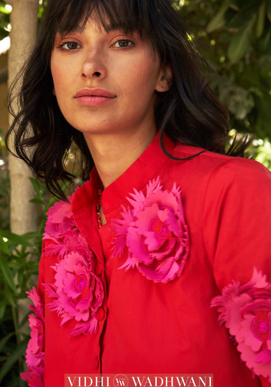 ROSE Threadwork And Appliqué Shirtdress