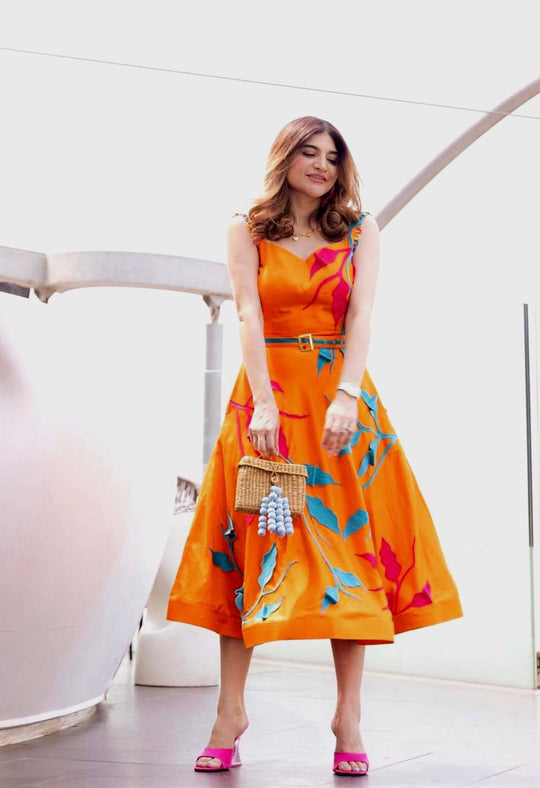 CAPRI Botanical Appliqué Midi-Dress
