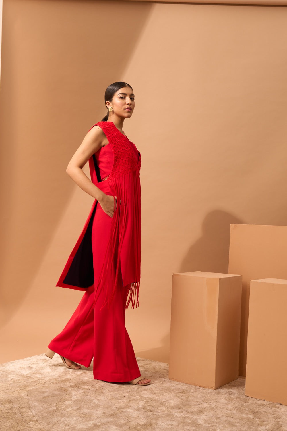 MILA Fringed Trench And Pants Set