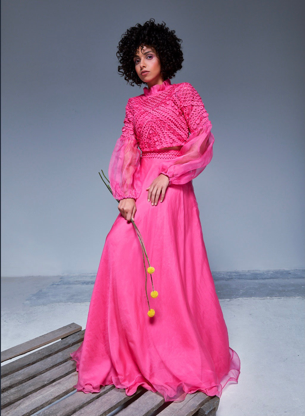 SIVA Appliqué Top And Organza Skirt