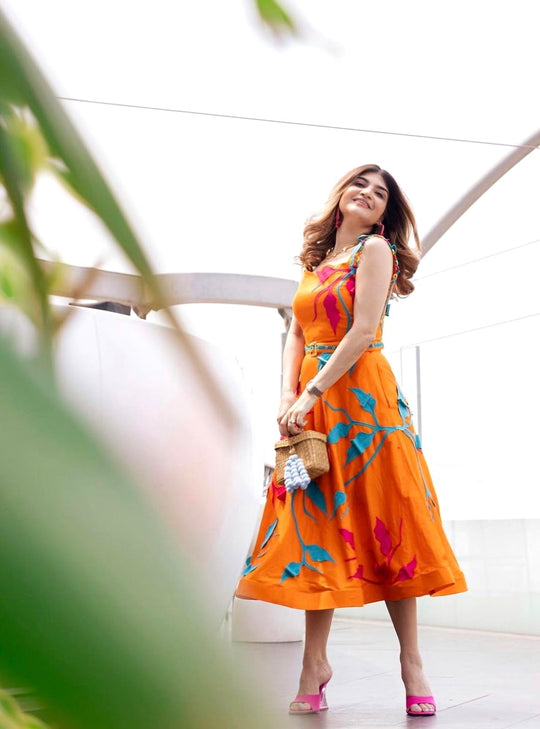 CAPRI Botanical Appliqué Midi-Dress