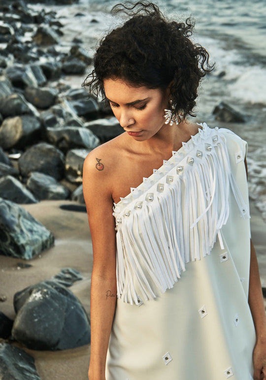 SWAY One-Shoulder Dress With Appliqué Motifs