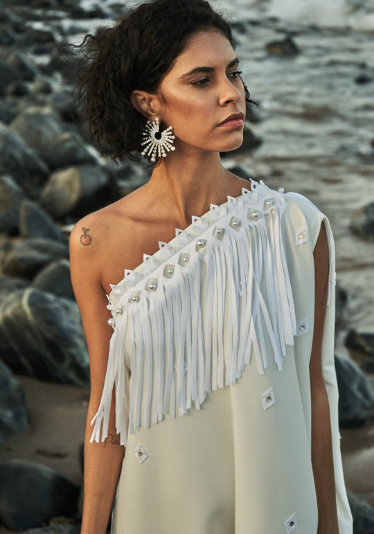 SWAY One-Shoulder Dress With Appliqué Motifs