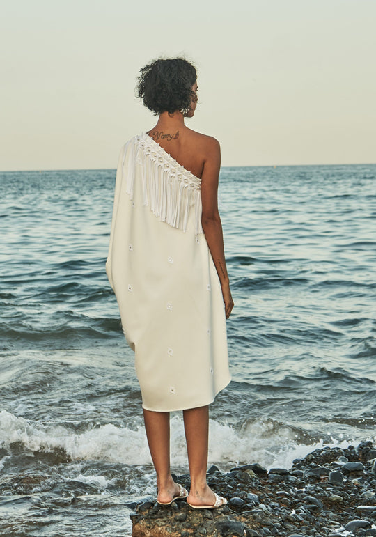 SWAY One-Shoulder Dress With Appliqué Motifs