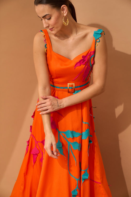 CAPRI Botanical Appliqué Midi-Dress