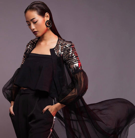 NICHE -1 Organza Jacket With Gold Leather Cutwork