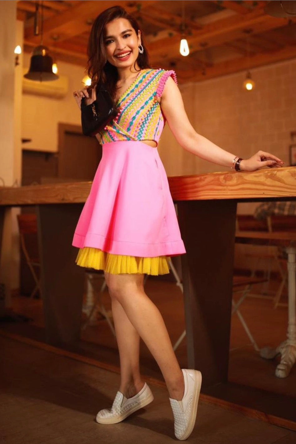 SOUL Pink Appliqué Dress With Cutouts