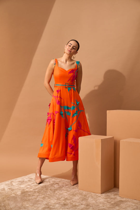 CAPRI Botanical Appliqué Midi-Dress