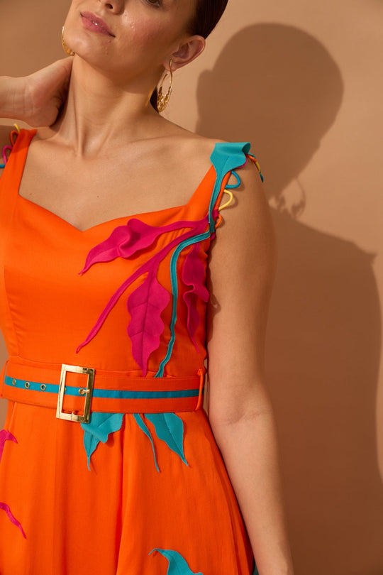CAPRI Botanical Appliqué Midi-Dress