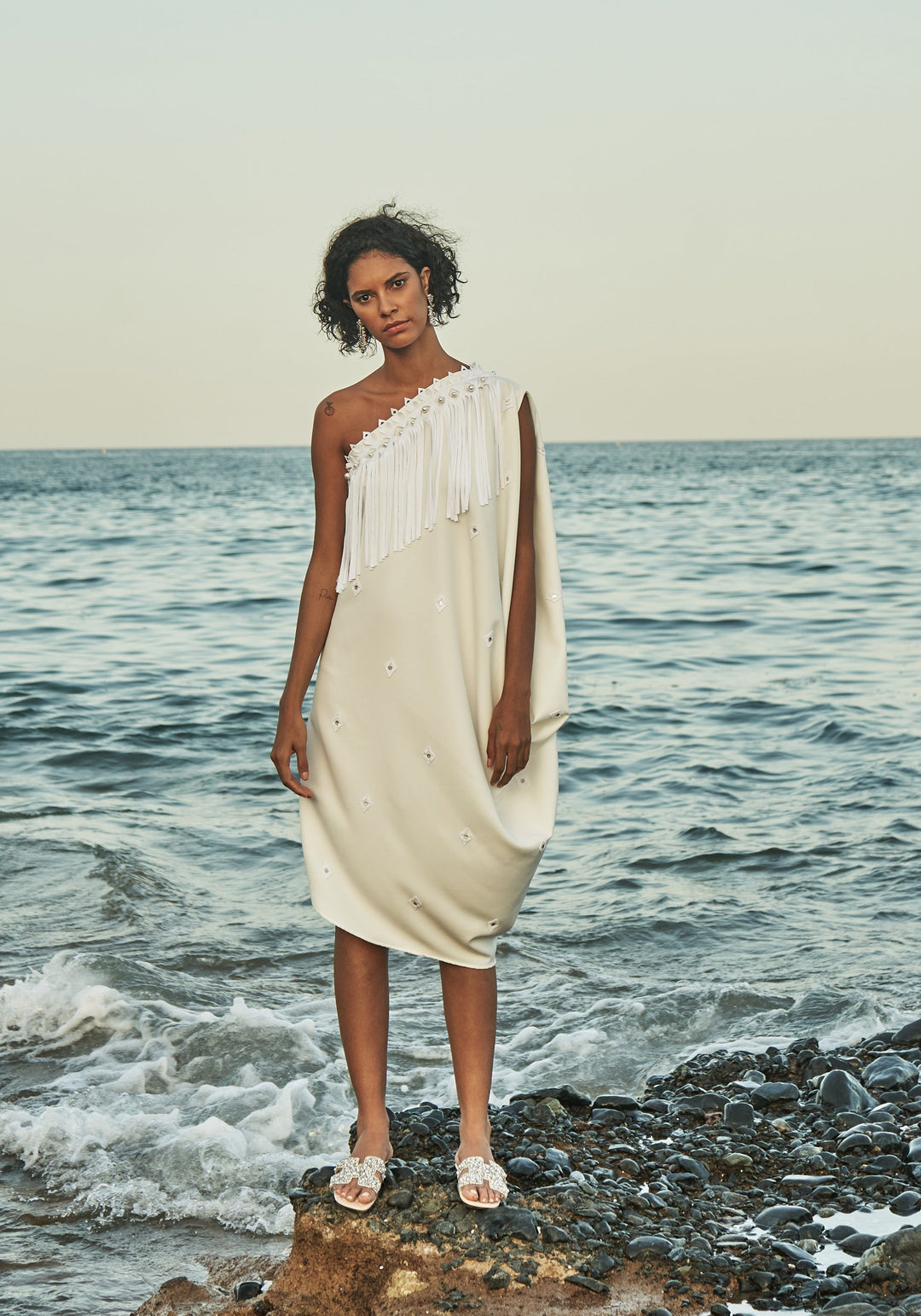 SWAY One-Shoulder Dress With Appliqué Motifs