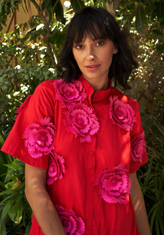 ROSE Threadwork And Appliqué Shirtdress