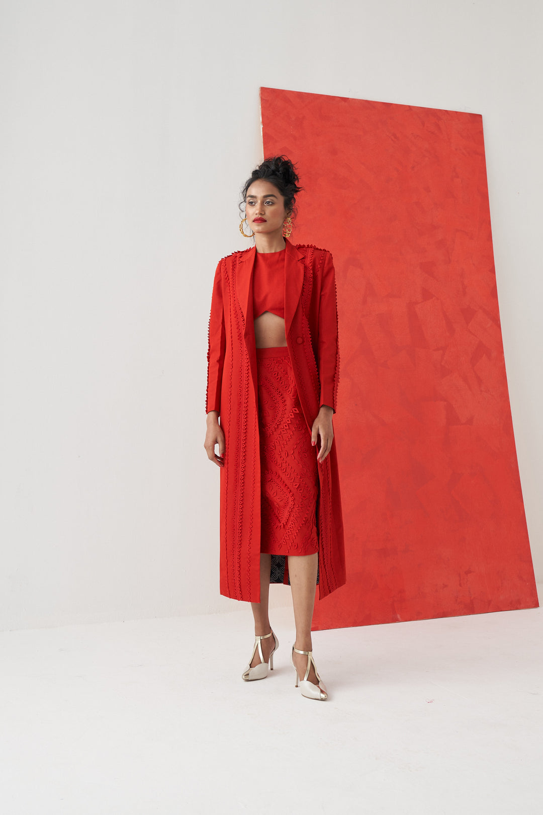ALBA Applique Blazer With Top And Skirt