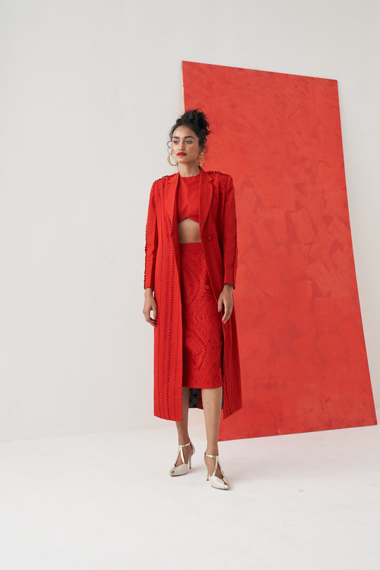 ALBA Applique Blazer With Top And Skirt
