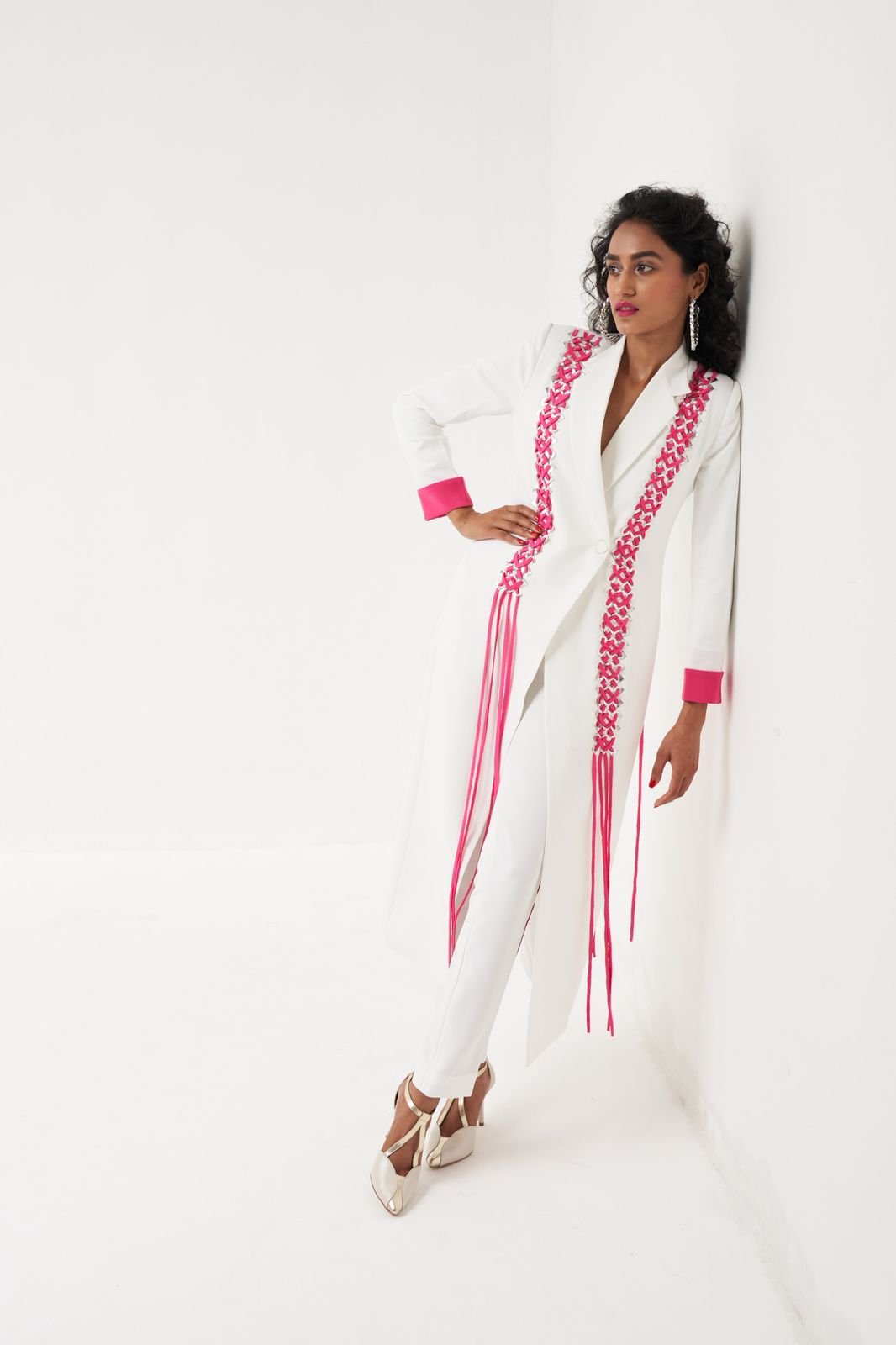 CILO Blazer Suit With Pink Woven Fringe