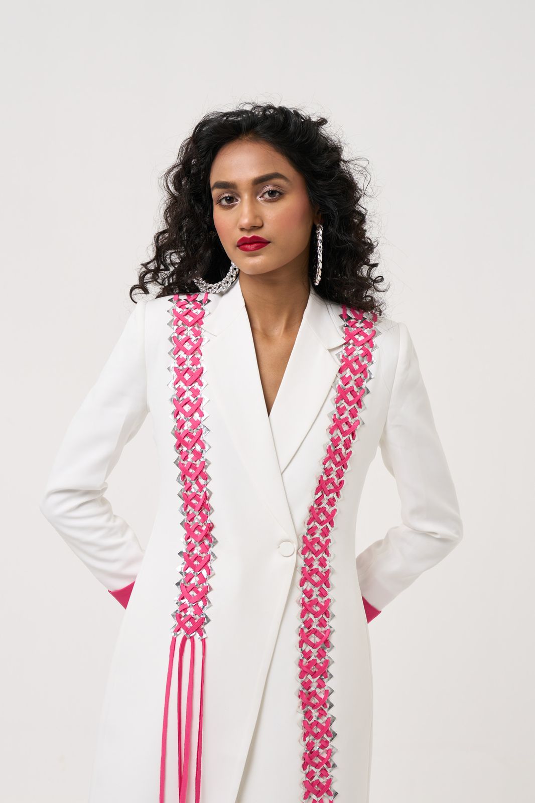 CILO Blazer Suit With Pink Woven Fringe