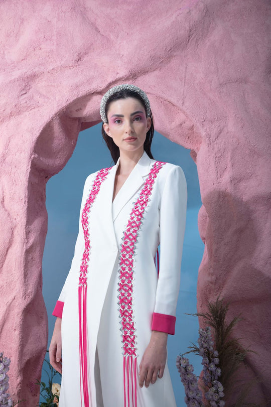 CILO Blazer Suit With Pink Woven Fringe