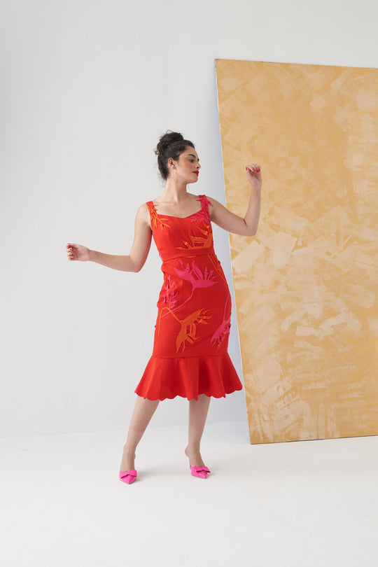 SIENNA Peplum Dress With Botanical Applique
