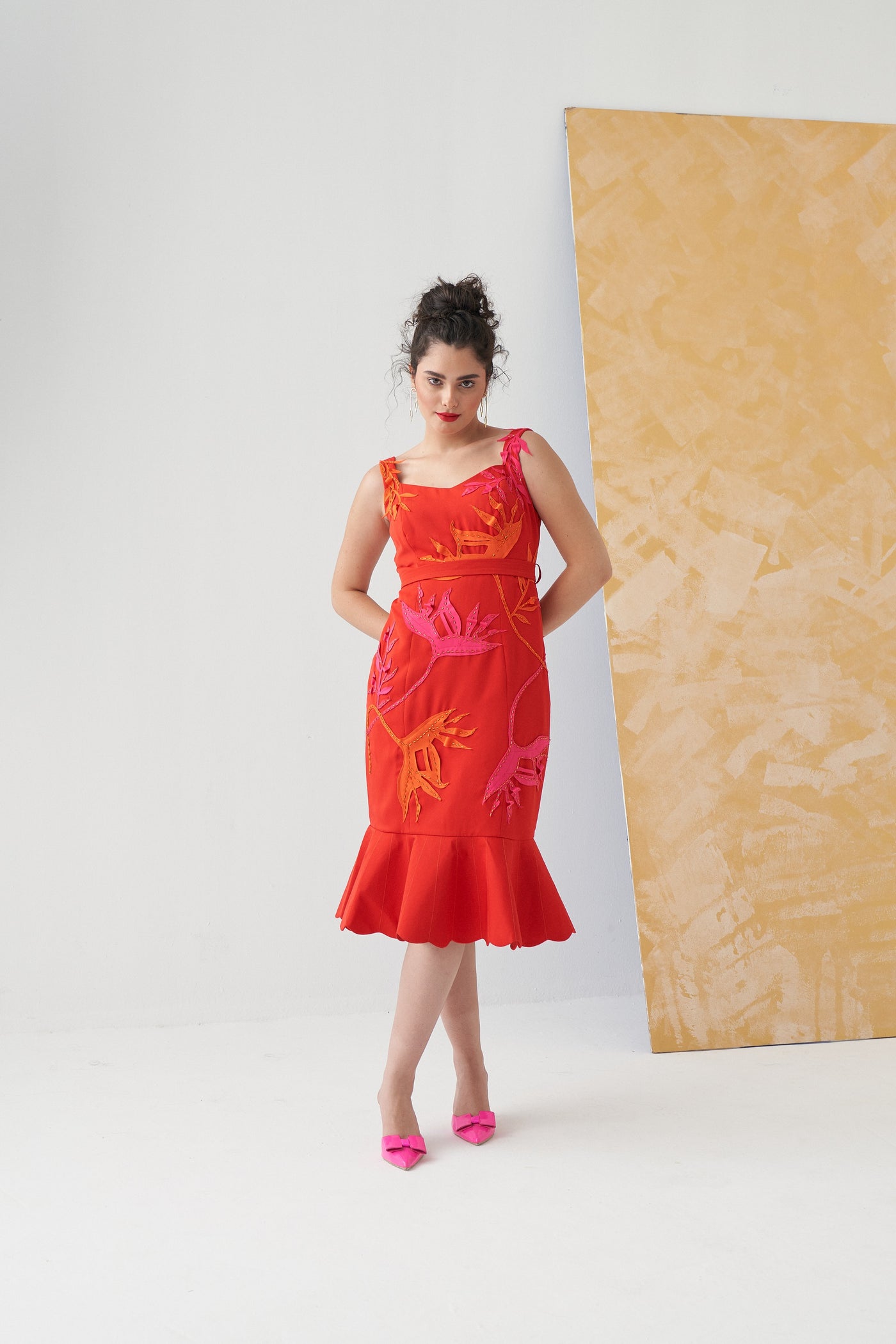 SIENNA Peplum Dress With Botanical Applique