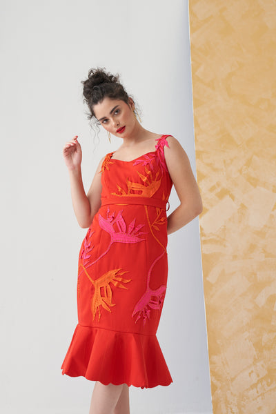 SIENNA Peplum Dress With Botanical Applique