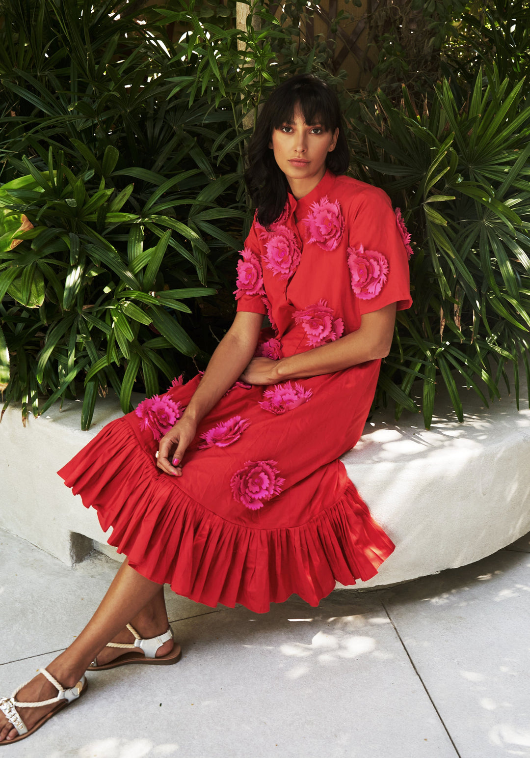 ROSE Threadwork And Appliqué Shirtdress