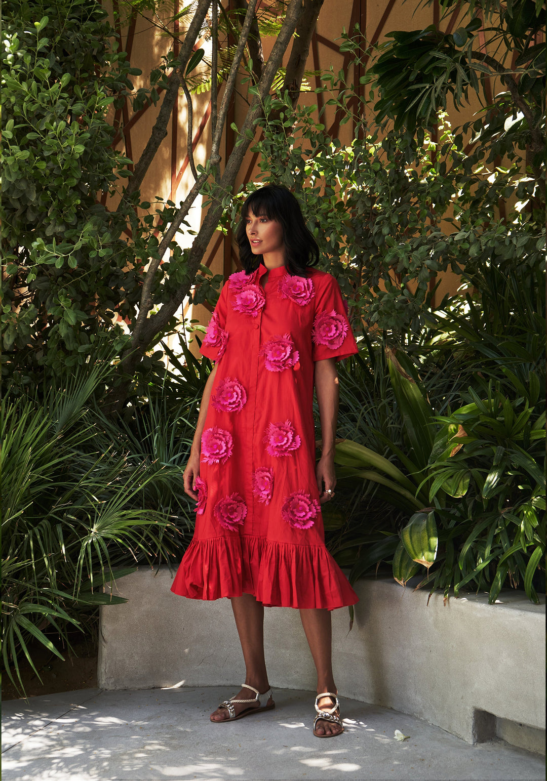 ROSE Threadwork And Appliqué Shirtdress
