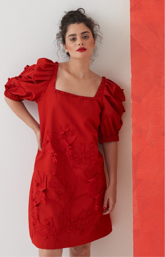 DAHLIA Botanical Applique Shift Dress